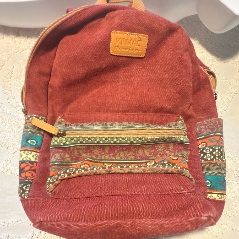 Red Backpack With Patterned Accents - image 2
